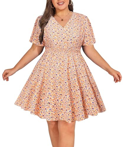 Hanna Nikole Damenkleid In Übergröße Kurzärmelig A-Saumkleid V-Ausschnitt