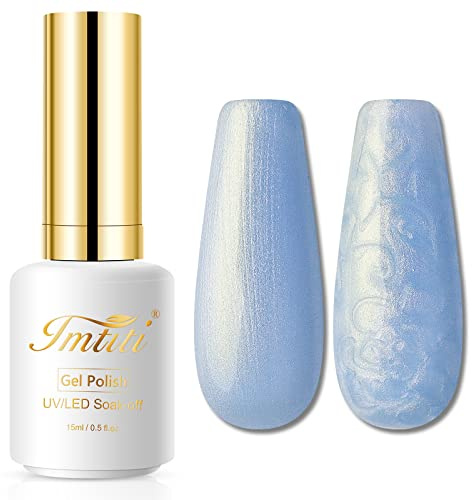 Imtiti Semipermanenter Glitzer-Nagellack, 15 ml, Hellblau, Pearl Glitter, UV, LED, Soak-Off-Gel, für den professionellen und privaten Gebrauch