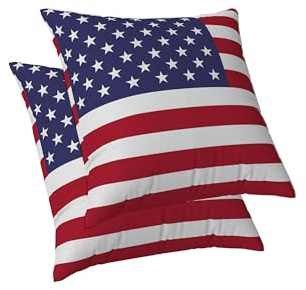 ggaimwf Amerikanische Flagge Kissenbezug USA-Flagge Kissen Amerika zum Unabhängigkeitstag Leinenoptik Kissenhülle Startseite Amerikanische Dekoartikel Schlafzimmer Wohnzimmer 40x40cm 2er-Set