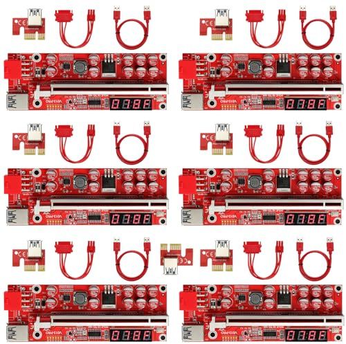YBBOTT V013-PRO PCIE Riser Express Kabel 1X auf 16X (6Pin) GPU Riser Karte mit 10 Feststoffkondensatoren für Bitcoin Litecoin Ethereum Mining Rigs.(6Stück)