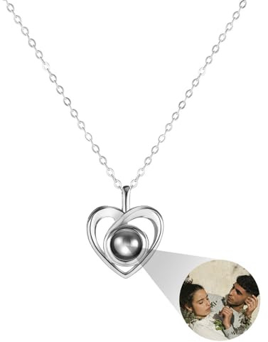 MMXX Personalisierte Projektion Halskette mit Bild im Inneren für Frauen 925er Sterling Silber Foto Halskette Bild Versteckte Gedenkkette Ich Liebe Dich 100 Sprachen