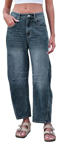 Damen Barrel Mid Waist Balloon Jeanshose Weites Bein Boyfriend Jeans Mädchen Lässig Streetwear Baggy Jeans High Waist Jeanshosen Weites Bein Damen Barrel Mid Waist Balloon Jeanshose (Blue #3, XS)
