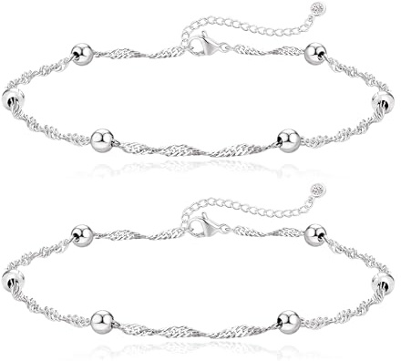 FUNEIA Gold Silver Ankle Bracelets for Women Waterproof 14K Gold Plated Anklets for Women Non Tarnish Dainty Layered Beaded Heart Anklet Set Summer Beach Foot Chain Jewelry Gifts Trendy Stuff