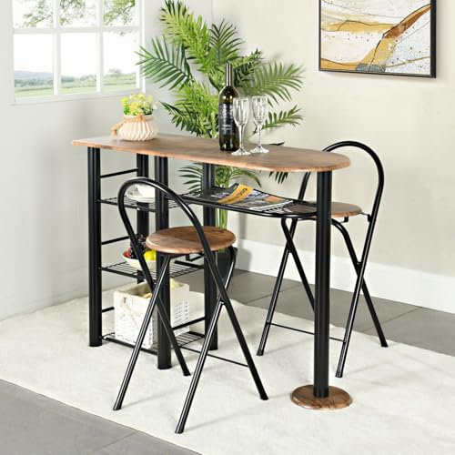 GOKHOMX Set aus Tisch und Stuhl, für 2 Personen, Möbelstück, Küchentisch, kleiner Raum, 2 Personen, Esstisch mit 2 klappbaren Stühlen, für Küche, Bar, Balkon, Garten