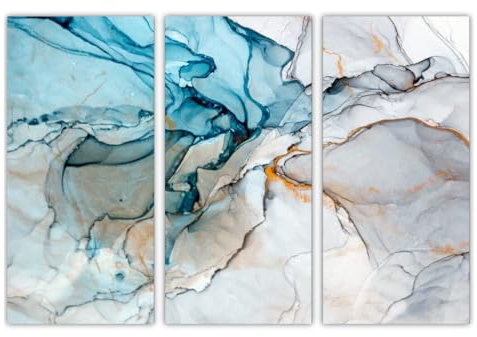 AREDE 3er Set Wandkunst Gemälde Bild Poster Blauer Marmor | 90 x 60 cm | Wandbilder Wanddekoration Home Office Wohnzimmer Schlafzimmer Dekoration | Fertig zum Aufhängen