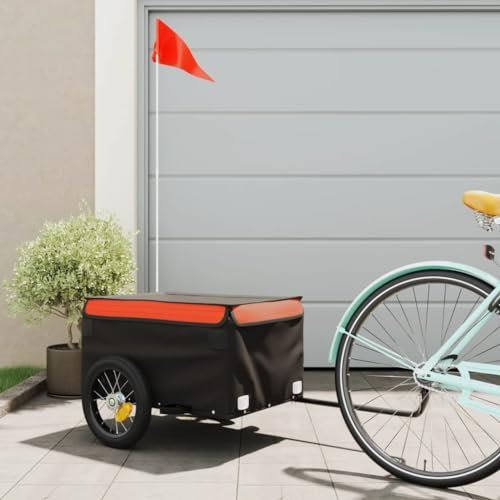 Willood Fahrradanhänger Lastenanhänger Fahrrad Transportanhänger Anhänger Schwarz und Orange 30 kg Eisen 120 x 54 x 44 cm