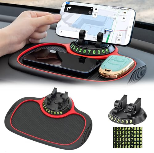 VBGURR Accessoires de tableau de bord multifonction, tapis antidérapant pour tableau de bord de voiture avec support de téléphone portable rotatif à 360 ° pour téléphones, clés, gadgets