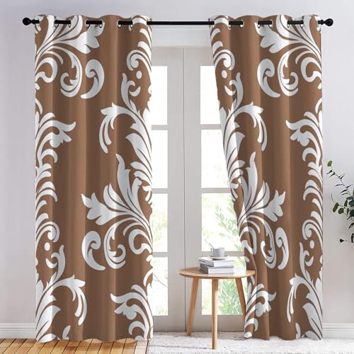 SZLYZM Vorhänge Barock, Verdunkelungsvorhang 2er Set - Vorhang Blickdicht Damast Ethno Blumen Muster, Thermovorhang für Deko Wohnzimmer Schlafzimmer, Gardinen mit Ösen 245x140 cm (HxB)