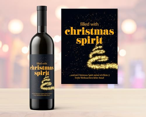 Filled with christmas spirit | Weinetikett | Personalisierung mit Wunschtext | Wein | Flaschenetikett | Weihnachten | Geschenk