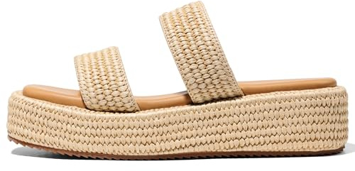 Erocalli Platform Sandals Women Brown Wedge Espadrille Sandals Slip on Summer Beach Raffia Sandal Comfortable Open Toe Dressy Outdoor Cute Two Straps
