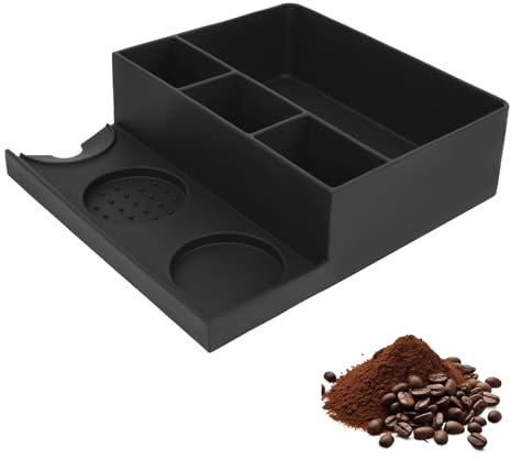 Adorila Silicone Espresso Knock Box and Tamp Station, Espresso Coffee Organizer Box Fit 51, 54, 58 MM Espresso Tamper, Distributor, Portafilter & Puck Screen Accessories (Black)