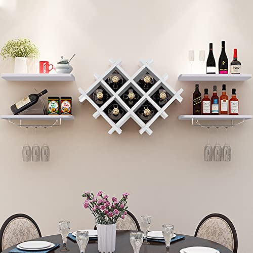 Generisch Modern 5 Piece Wine Cabinet Hanging Rack Set, Wall Mounted Bottle Holder Shelves with Wine Glass Rack, Wooden Beer Holder Stand for Bar, Kitchen and Living Room, Black
