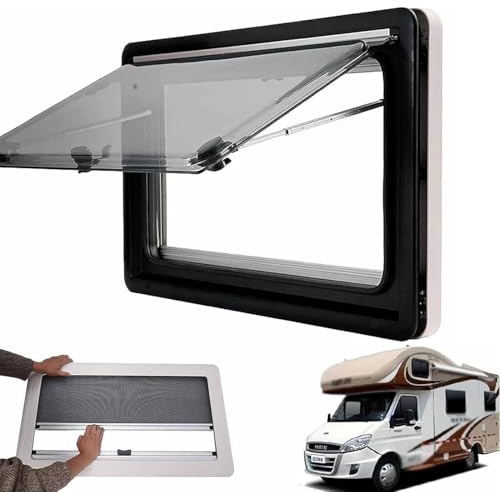 Push out RV Window, RV Vent Window Hatch, Camper Caravan Motorhome Top Hinged Window External Push Window Roof Top Vent Skylight for Caravan Camping Trailer Motorhome,1200x600mm
