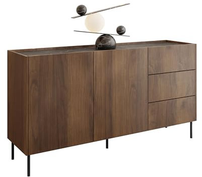 Mirjan24 Kommode Tewos K160 3SZ, Kombikommode mit 2 Türen und 3 Schubladen, Aufbewahrungsschrank, Mehrzweckschrank für Wohnzimmer, Esszimmer (Nuss Warmia + Marmor Schwarz)