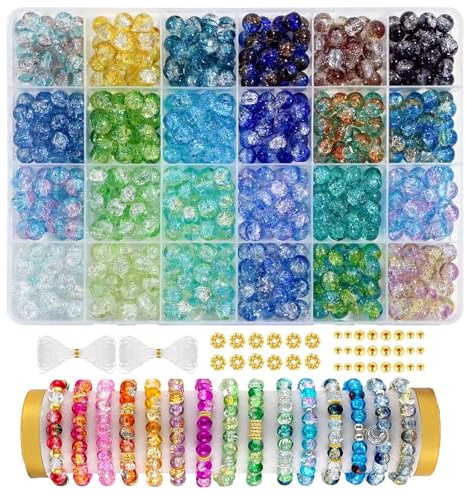 YJWZ 520 Stück Perlen für Armbänder,8mm Bunte Runde Edelsteine Perlen zum Auffädeln,Armbänder Selber Machen für Kinder Erwachsene, Glasperlen Set mit Löchern für die DIY-Schmuckherstellung