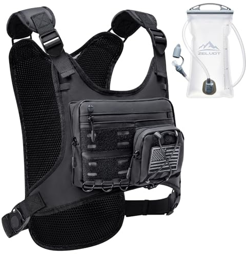 Zelvot Laufweste mit 2L Trinkblase, Europäisches Originalpatent, Verstellbare Taktische Brusttasche für Damen Herren, Reflektierende Trinkweste Laufen für Marathon, Trailrunning