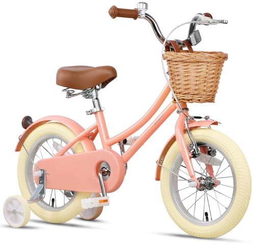 Glerc 14 Zoll Kinder Mädchen Fahrrad für 3 4 5 Jahre alt wenig mit Baske, Pfirsich