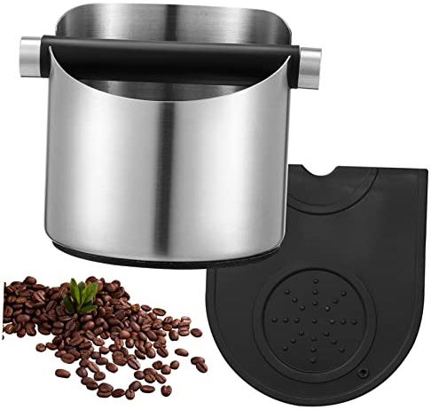 JECOMPRIS Seau à Café Inox avec Barre de Frappe Amovible et Tapis Antidérapant Récipient Pratique pour Déchets de Café pour Maison et