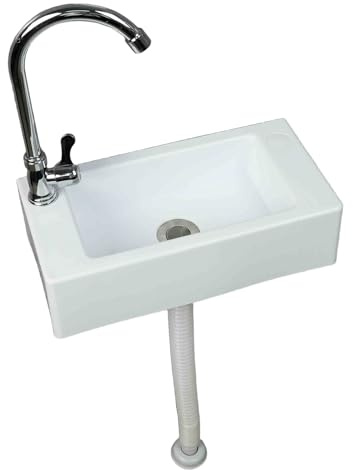 Lavabo da Bagno Montaggio a Parete, Lavabo d' Appoggio in Resina 40x20x11cm Compatto per Piccoli Spazi e Bagni Guardaroba WC Bianco C Rubinetto dell'acqua Fredda Singolo