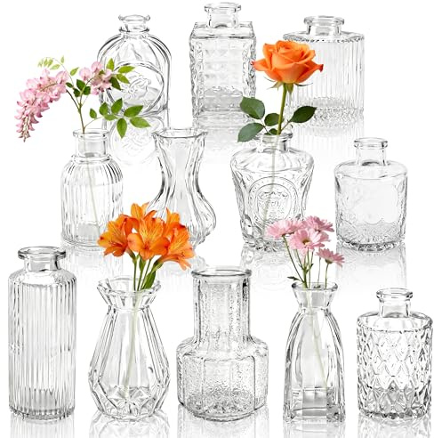 Der Rose 12 Stück Kleine Glasvasen für Tischdeko zur Home Decoration | Kratzfreie glatte Oberfläche Für Spülmaschine geeignet Individuell kreativ gestaltbar Für Trockenblumen geeignet