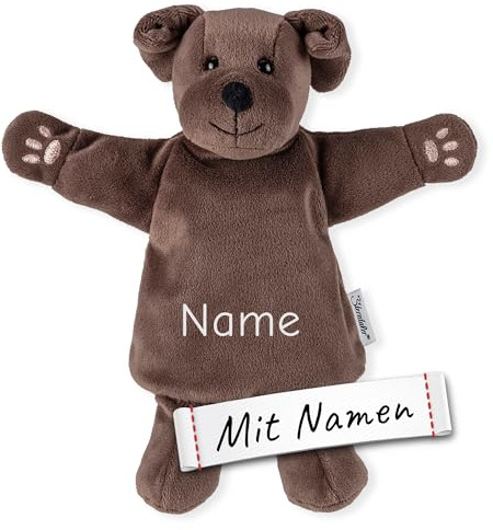 LALALO Hund Handpuppe-Schnuffeltuch mit Namen Bestickt, Baby & Kinder Sterntaler Schmusetuch personalisiert, Kasperlepuppe, Kasperletheater Puppe