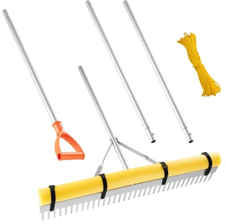 VEVOR Rastrillo de Aluminio, Cabezal 914 mm, Mango 2590 mm, Herramienta Grande para Jardinería, Aflojamiento de Tierra, Jardinería, Grava de Estanques y Cuidado del Césped de Playa, 34 Dientes