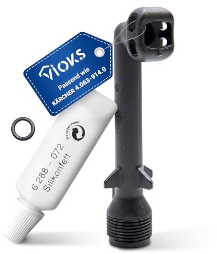 VIOKS Raccord de sortie de rechange pour Kärcher 4.063-914.0 40639140 - Raccord coudé - Sortie haute pression avec 20 g de graisse silicone et joint pour nettoyeur haute pression Kärcher K2 K3 K1