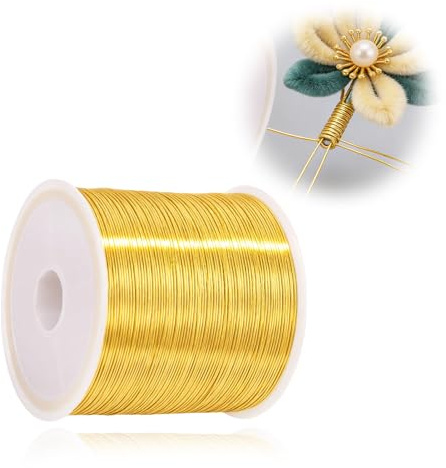 328FT 100M 0.4MM Gold Wire or Jewellery Making 26 Gauge Crafting Golden Bare Quality Copper Beading Roll Polished Sturdy Spool for Jewelry Making DIY Necklace Bracelet Earring Supplies and Crafting