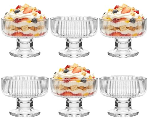 ICEBLUEOR 6-Piece Set Glass Dessert Bowls, 200ml Clear Ice Cream Bowls Prawn Cocktail Glasses Sundae Glasses for Trifle, Pudding, Smoothies, Oatmeal, Fruit Salad, Afternoon Tea Dishwasher Safe