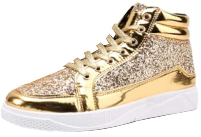 Paljettsneakers herr, skor herr glitter guld sneakers hög topp fritidsskor glänsande promenadskor med tjock sula paljettskor karneval skateboardskor mode herrstövlar