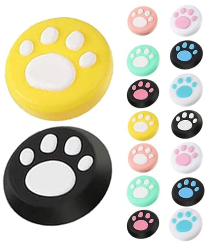SECFOU Capuchons Joystick en Silicone Motif Patte de Chat, Lot de 16 Pièces pour Manette Switch, Grip Confortable et Précis, pour Gamers et Jeux Compétitifs Plusieurs styles