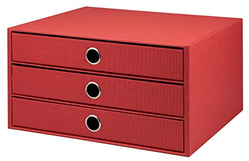 Rössler SOHO 3er Schubladenbox A4 aus Papier | Büro Organizer Schreibtisch| Schubladen Organizer Büro Zubehör & Bürobedarf | Schreibtisch Organizer Box | 34 x 25 x 19 cm | 1 Stück | Farbe: Rot