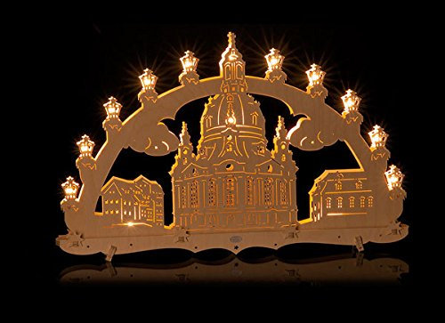 Schwibbogen Gross innenbeleuchtet, Frauenkirche weihnachtlicher Lichterbogen aus Holz, Weihnachtsdekoration Erzgebirge