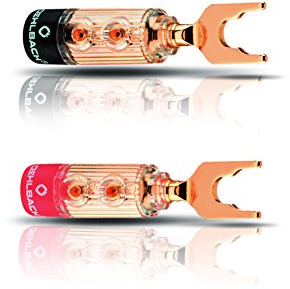 Oehlbach XXL Fusion Lug - High-End Kabelschuh-Verbinder für Kabel bis 6mm² - Vollmetallstecker, rot/schwarz Kennzeichnung - 4 Stück -Gold