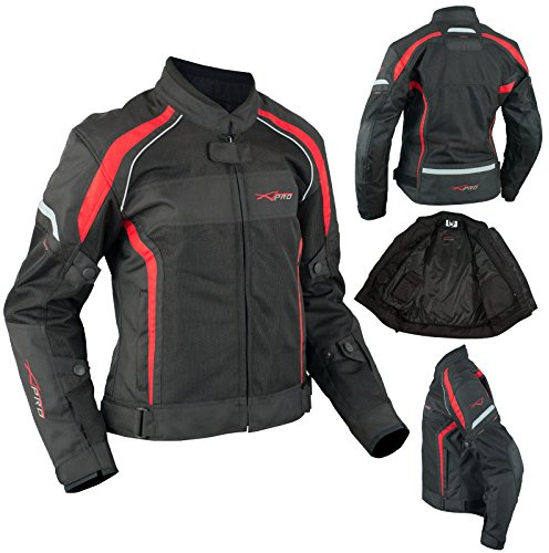 Donna Giacca Moto Tessuto Impermeabile Traspirante Riflettente Rosso XS