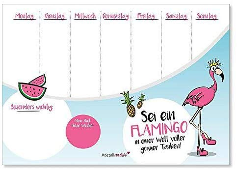 younikat Schreibtisch-Unterlage Flamingo-Motiv in DIN A3-25 Blatt - dv233 | Wochen-Planer Papier blau für Mädchen Kinder zum Abreißen Beschreiben, 80 g/m² Offset-Papier, Holz-frei