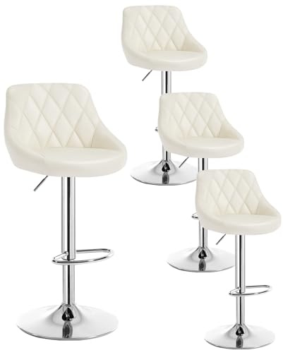WOLTU 4er Set Barhocker Bistrohocker Tresenhocker Barstuhl Höhenverstellbar, Drehbar, Sitzfläche aus Kunstleder, verchromter Stahl Cremeweiß BH23cm-4