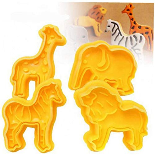 4 pcs/set Cartoon Animals Plastic Cookie Cutters Elephant Giraffe Lion Zebra Cake Plunger Tools Pastry fondant Biscuit Mold Random Color