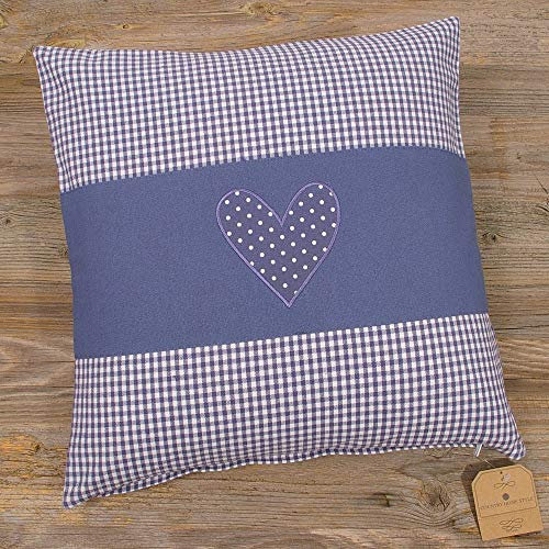 matches21 HOME & HOBBY Kissen-Bezug in 40x40 cm für Deko-Kissen Sofa-Kissen - Baumwolle Kissen-Hülle LINA Herz blau weiß gepunktet - Waschbarer Reißverschluss Zierkissen-Bezug für Couchkissen