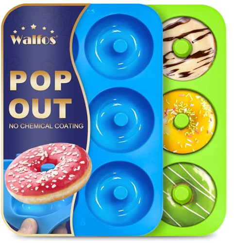 Walfos Molde de silicona para donuts – Juego de cacerolas antiadherentes de silicona para donuts – Resistente al calor hasta 232 °C, hacer perfecto para rosquillas para galletas, sin BPA y apto para