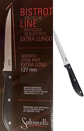Salvinelli Set 12 Coltelli da Bistecca Seghettato XL Lama cm 12,7,Manico in Pom, Inox Cm 23.5 Totale