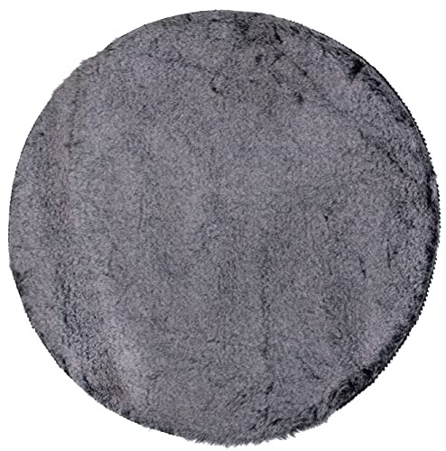 Brandsseller Kunstfell Teppich Rund ca. Ø 38 cm Sitzkissen Kunstfell-Optik Kuschelfell Stuhlkissen Schwarz