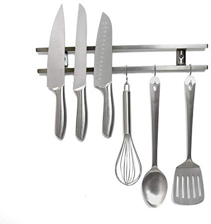 Porta Per Coltello Magnetico Argento Con 5 Attacchi Per Cucina, Casa, Garage, Ufficio E Capannone