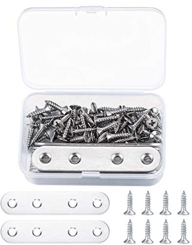 10PCS Flat Straight Fixing Plates, Shelf Brackets & Supports Stainless Steel, Brace Brackets Fixing Mending Plates, Repair Joining Plates Straight with Screws for Connector, Joining, Mending Furniture