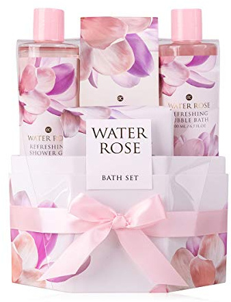 accentra, Geschenkset Water Rose für Frauen Mamas und Damen VerwöhnSet für Baden Körperpflege im wohltuenden Water Rose Duft, rosa-weiß