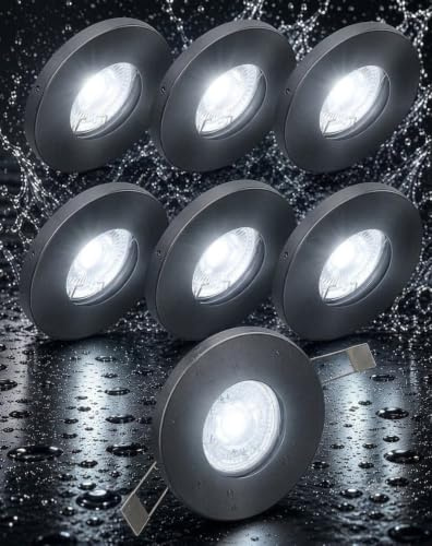 Trango 6er Set 6729IP65-061M6KSD IP65 LED Einbaustrahler in matt Anthrazit inkl. 6x 5 W 3-Stufen dimmbar 6000K kaltweiß Ultra Flach LED Modul, außen Einbauspots, Bad Deckenstrahler Deckenlampe