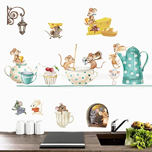 decalmile Wandsticker Küche Kaffeetasse Wandtattoo Maus Essen Esszimmer | Abziehbare und Aufklebbare Wandaufkleber, DIY Abnehmbare Wandkunst Abziehbilder, Wandfreundlich, Leuchtenden Farben
