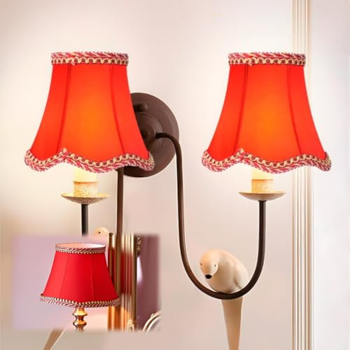 Tissting Pantalla de Lámpara E14, Pantalla de Tela Elegante con Clip y Borde de Encaje Dorado para Lámpara de Mesa Pie Pared, Luz Ambiente para Salón Dormitorio Estudio
