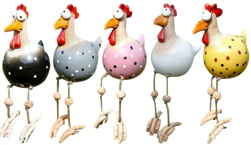 WINBST Deko-Huhn,5PCS Harz und Keramik Hahn 25 cmGarten-Huh Garten-Deko Gartenstecker Figur Terrasse Wetterfest