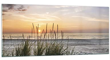 Bilder auf Glas 120x50cm Wandbild Glasdruck Landschaften Maritim - 4201 | Westen Sonne Strand Panorama Groß Modern Dekoration Wohnzimmer Schlafzimmer Küche Wanddeko Kunstdruck Art Wall Decor ARTTOR
